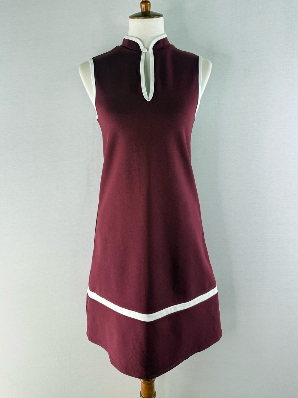 STAUD Merlot White Contrast Trim Sleeveless Midi Dress